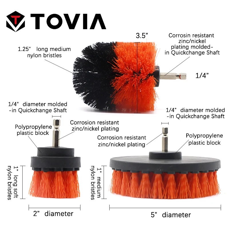 TOVIA 3pcs Power Scrubber Brush Set For Bathroom Electric Drill Clean Scrub Attachment Kit 2/3.5/5 inch | Инструменты