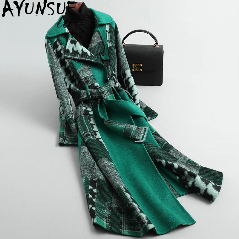 

AYUNSUE Real Wool Coat 2020 Autumn Winter Jacket Women Double Side Woolen Coat Female Korean Long Jacket Manteau Femme ER19-T711