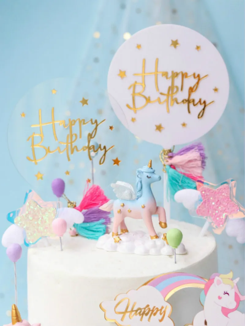 Топпер для торта С Днем Рождения украшения порошок синяя звезда Единорог