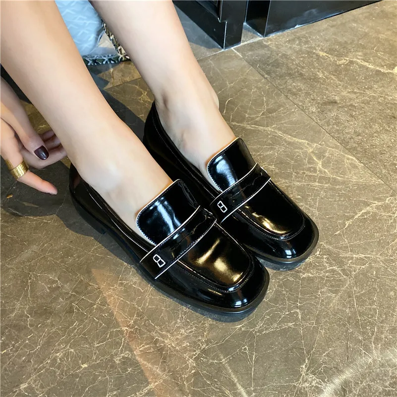 

Meotina Real Leather Flats Women Shoes Natural Genuine Leather Flat Loafers Shoes Fashion Square Toe Boat Shoes Lady Size 33-40