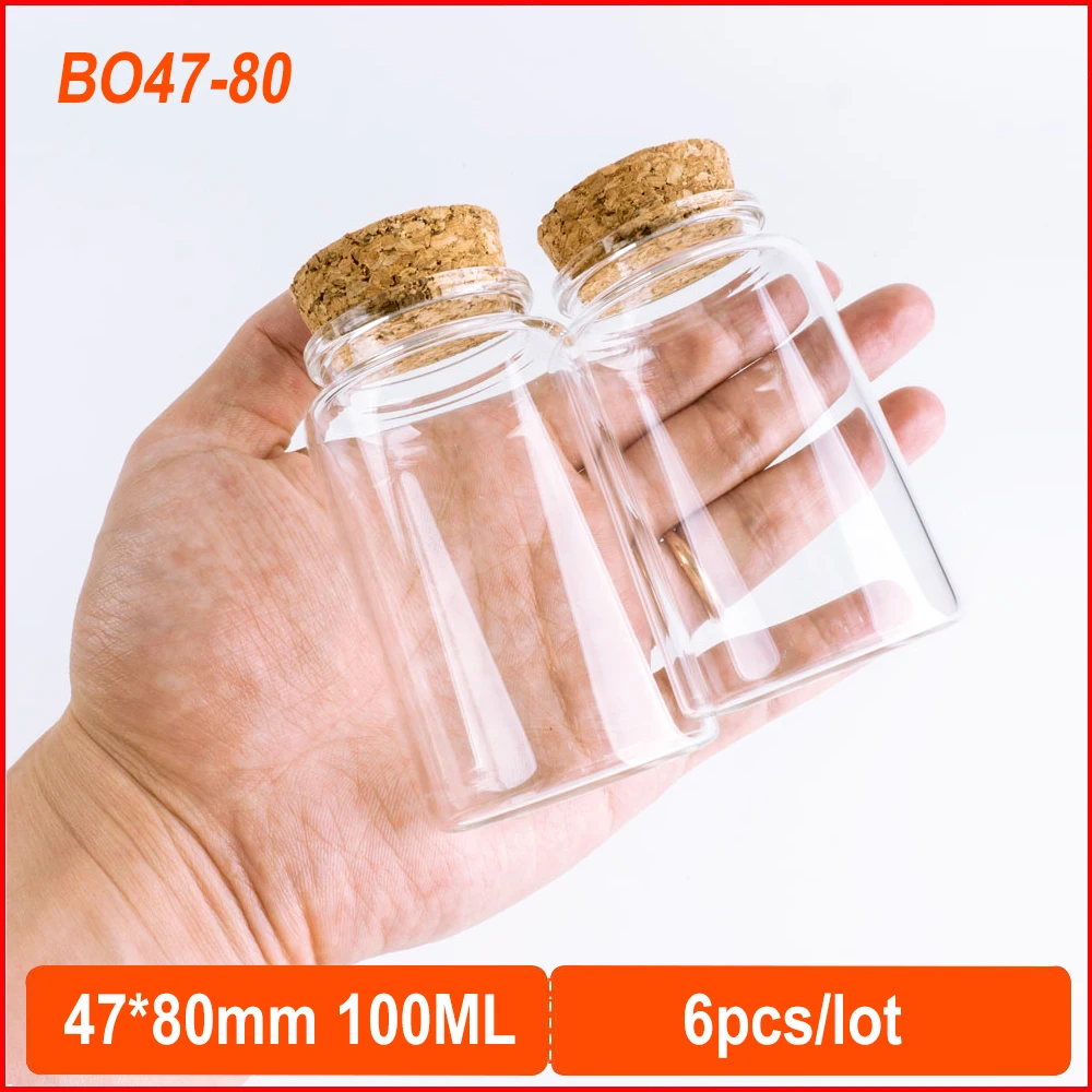 

47*80mm 100ml Glass Bottles With Cork Spicy Storage Tiny Bottle Jar Containers Glass Spice Vials Craft DIY Small Jars 6pcs