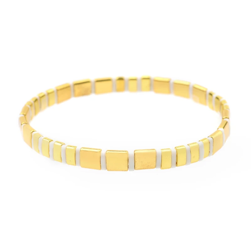 7-Yellow Gold White 28 цветов, богемные браслеты Miyuki для женщин, модные массивные ювелирные изделия в стиле бохо, японские бусины Miyuki Delica Tila, эластичный браслет BC332 - Окраска металла: 7-Yellow Gold White
