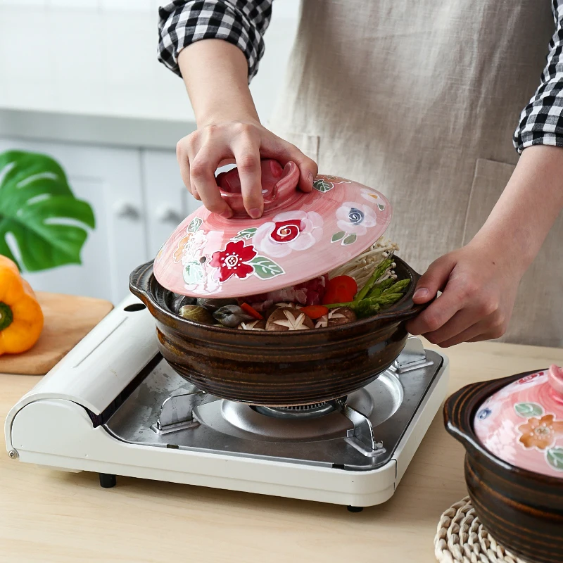 Billig Japanischen Sakura Kirsche Kasserolle Haushalt Keramik Eintopf Suppe Reis Topf Gasherd Alt-fashioned Ton Pan Steingut Kochtopf