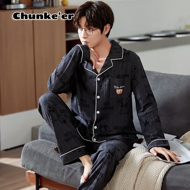 

Pajamas Men's Spring And Autumn Cotton Long Sleeve Home Clothes Simple Cardigan Korean Autumn And Winter Oversized Suit