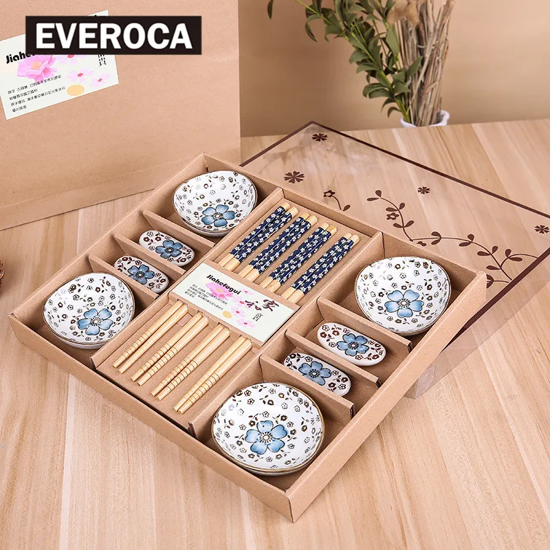 

EVEROCA Japanese Style Cherry Blossom Ceramic Sushi Dishes Sashimi Soysauce Dish Dinnerware Set Tableware (12Pcs/Set)