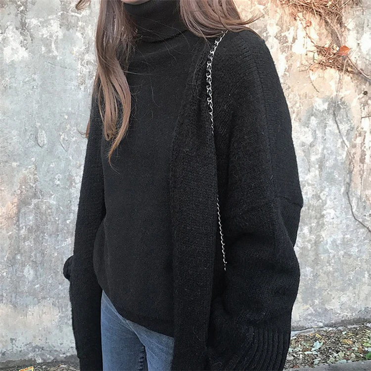 

Ailegogo New 2019 Autumn Winter Women's Sweaters Turtleneck Loose Warm Minimalist Tops Korean Style Knitting Ladies SW8307