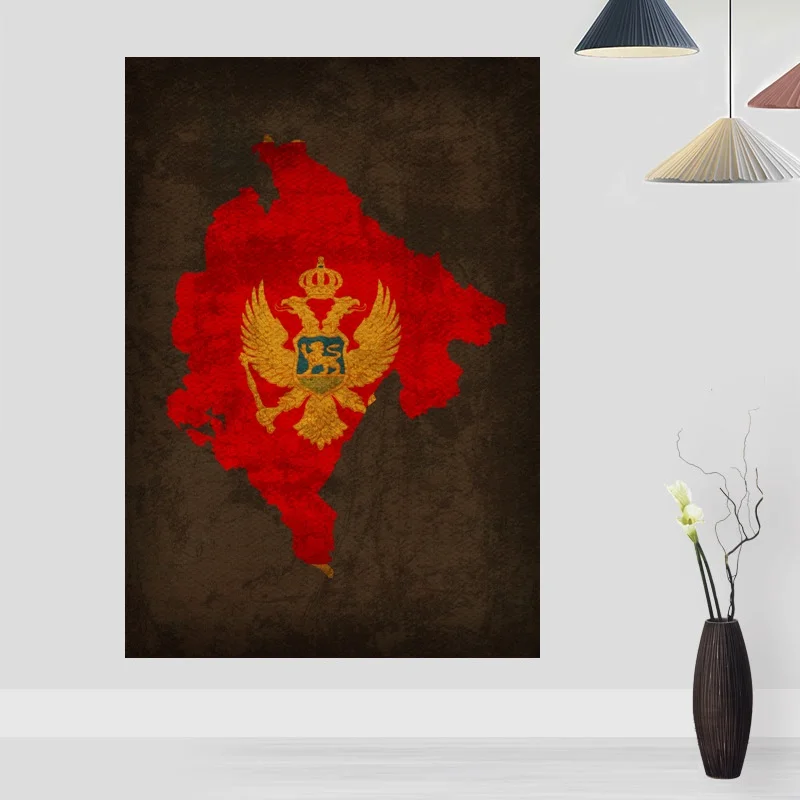 МТ055 Ретро флаг страны карты плакат Монтенегро карта искусства холст живопись стены картины печати домашний декор.