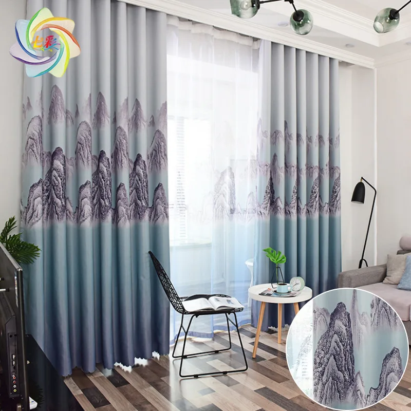 

Curtain for living dining room bedroom polyester single-sided light printing shading bleaching base fabric landscape printing