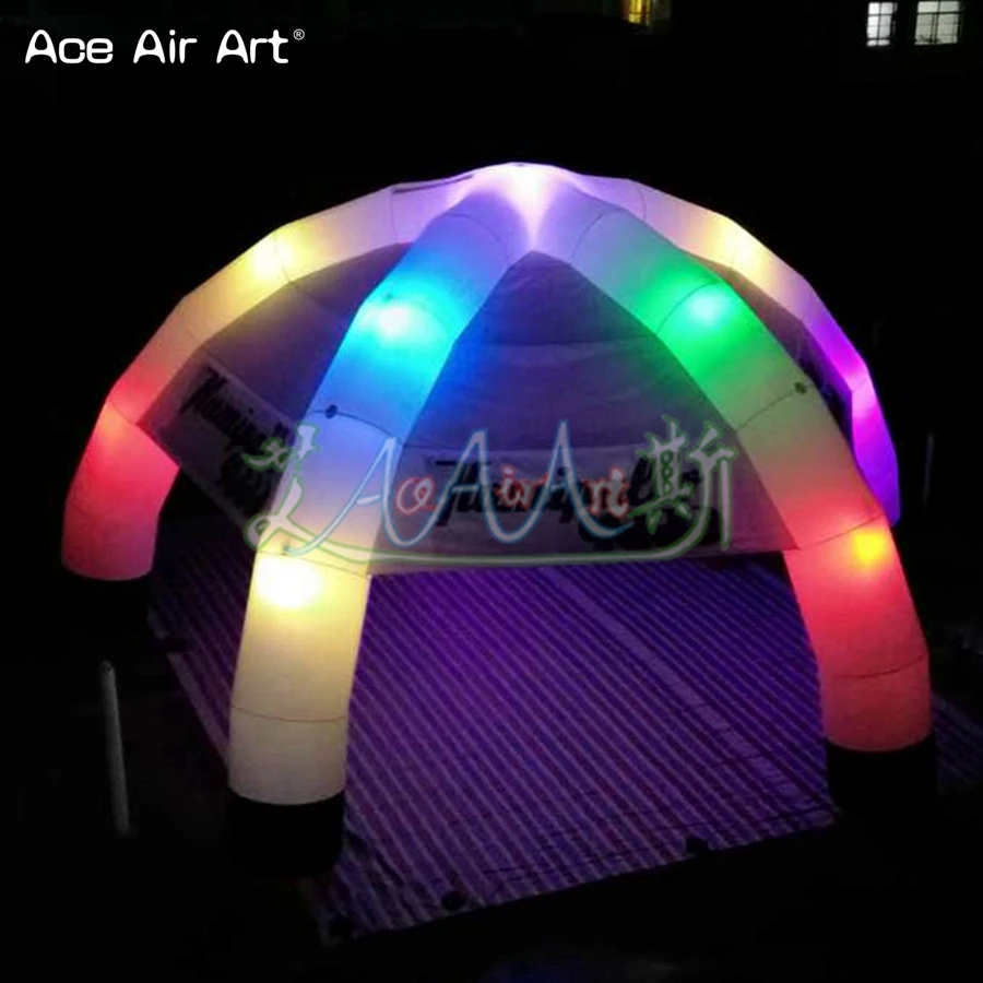 Custom 8 m diameter 5 legs lighting white inflatable spider tent with colorful led light gathering place event station dome | Игрушки и