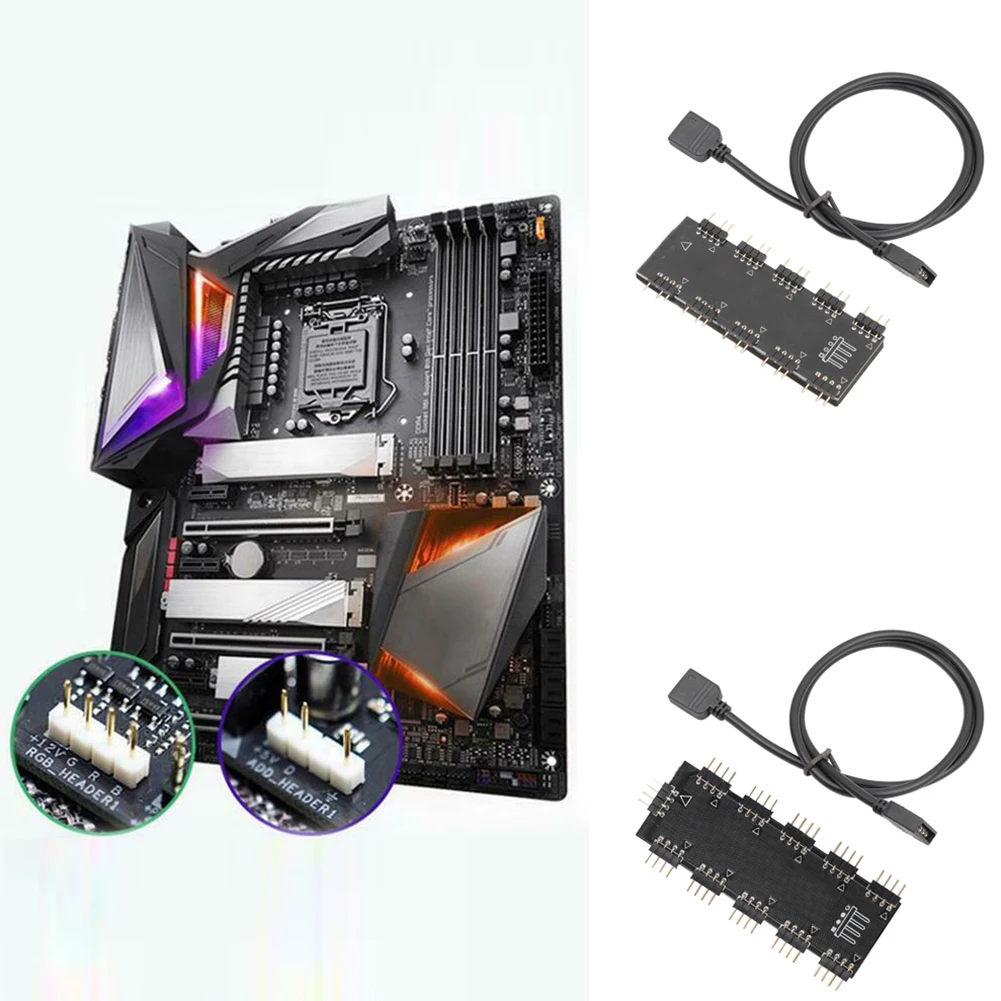 

Controller Fan Splitter Accessories Extension Cable 10 Channel 5V 12V Black Adapter Motherboard RGB Hub Durable For AURA