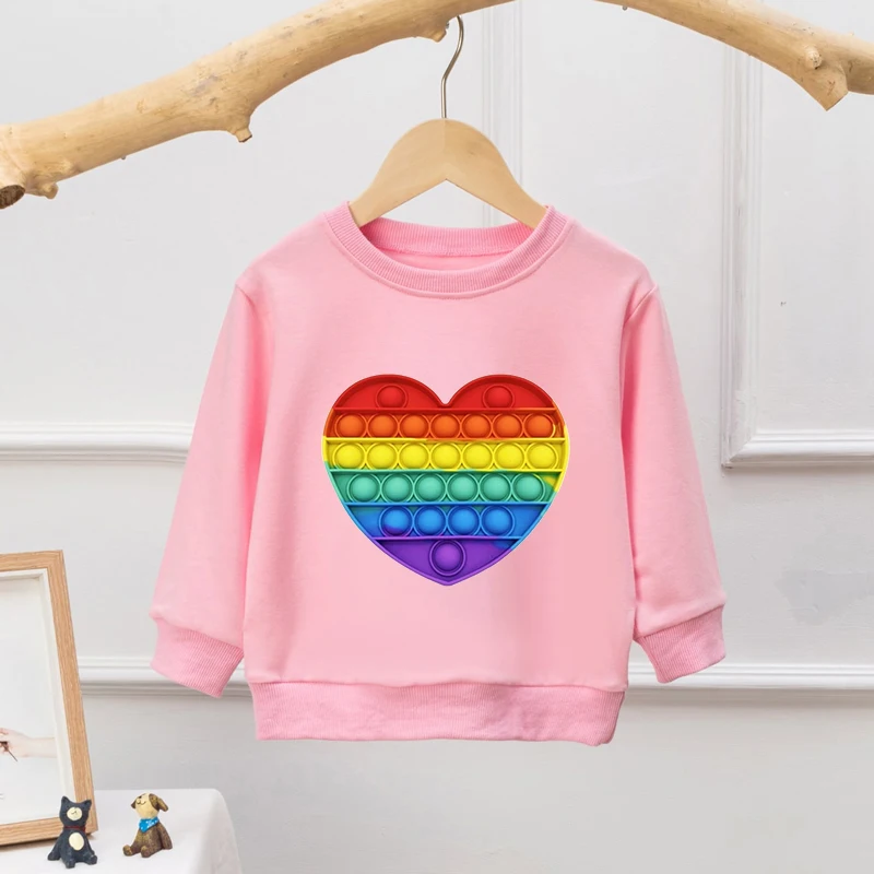 Newly Girls hoodie POpit Print Child Pullover Rainbow Pop Fidget Tops Harajuku Unzip Game Sweatshirt Fashion StreetWear Clothing