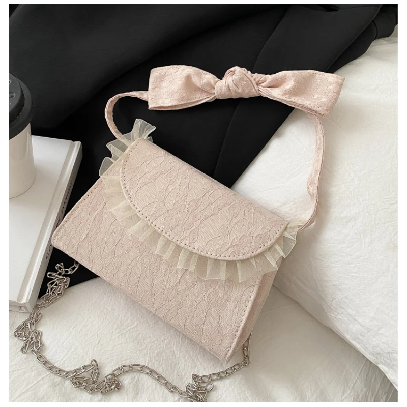 

Beauty Lace Handbag Women's Shoulder Bags Retro Elegant Lace Mesh Crossbody Bag Vintage Bow PU Ladies Tote Design Birthday Gift