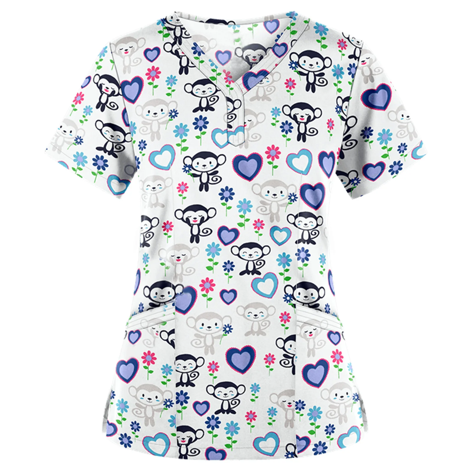 

New Anime Scrubs Medical Scrubs Tops Women Medical Uniform Nursing Scrubs V-neck Dentist Uniform Scrubs Set for Women Spa
