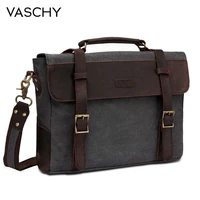 vaschy men vintage briefcase genuine leather canvas messenger bag for men business shoulder bag fits 14 inch laptop handbag