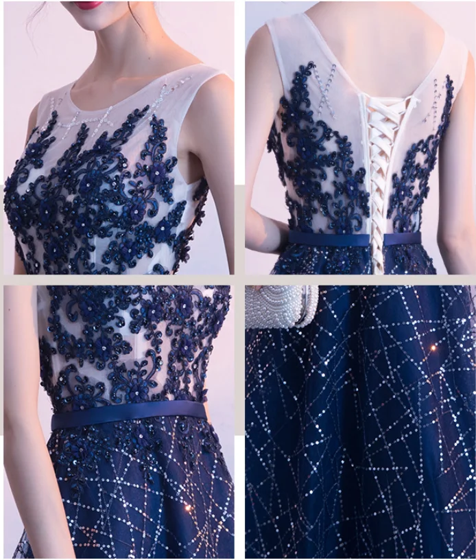 

New Elegant Fashion Evening Dresses O-Neck Appliques Evening Dress 2021 Qipao Elegant Shining Long Formal Gowns Robes De Soiree