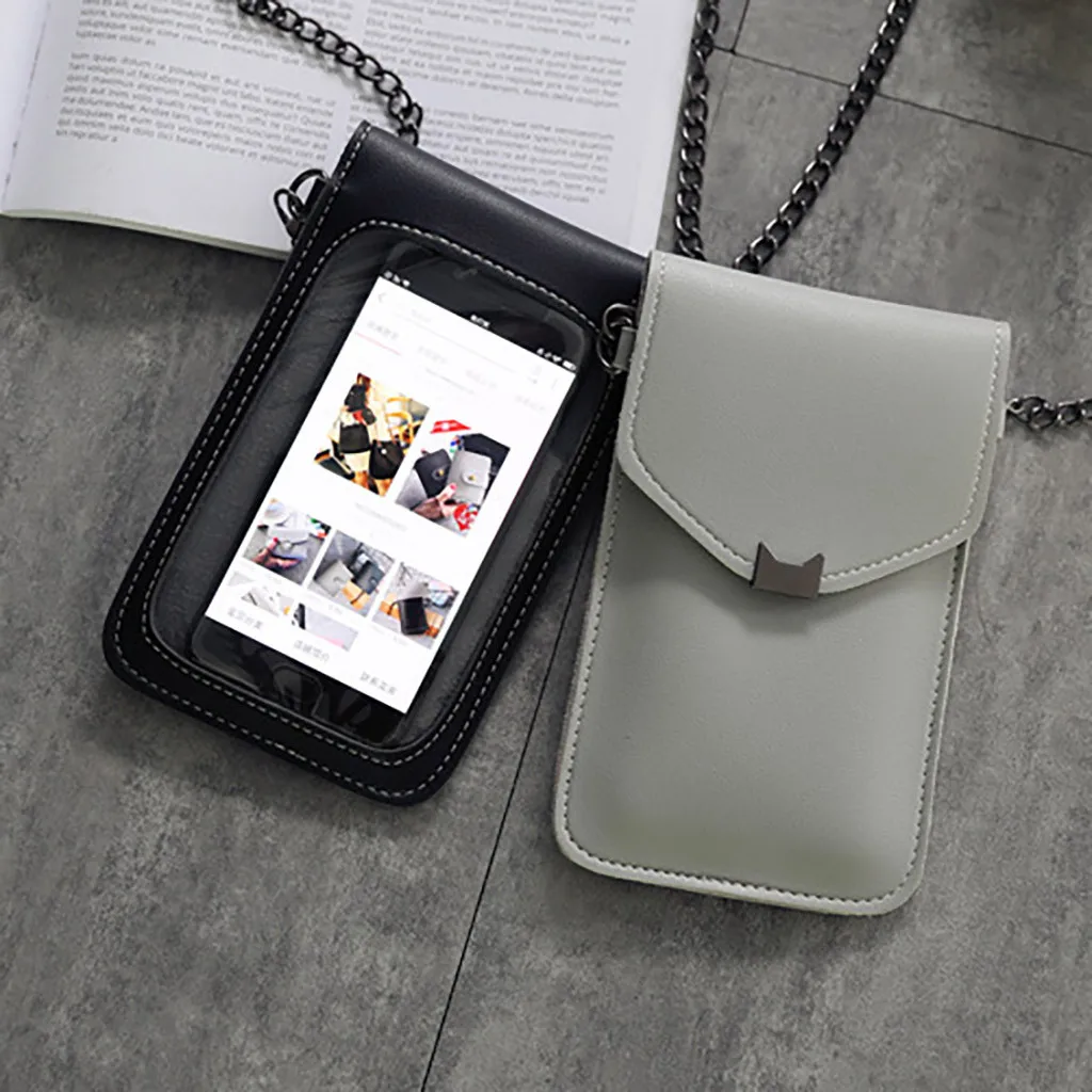 Прозрачная Ретро сумка с кошачьими ушками для сенсорного экрана простая женская