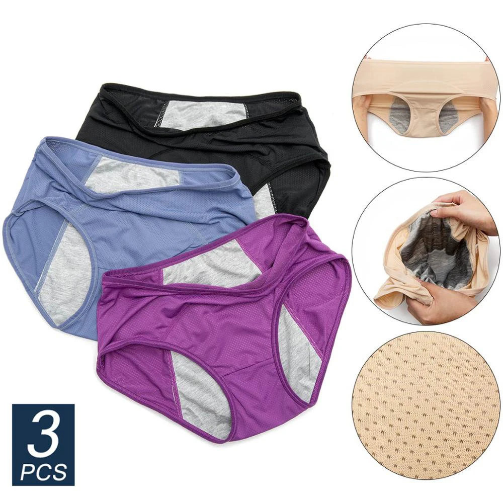 

3pcs/Set Menstrual Panties Women Sexy Pants Leak Proof Incontinence Underwear Period Proof Cotton Briefs High Waist Warm Female