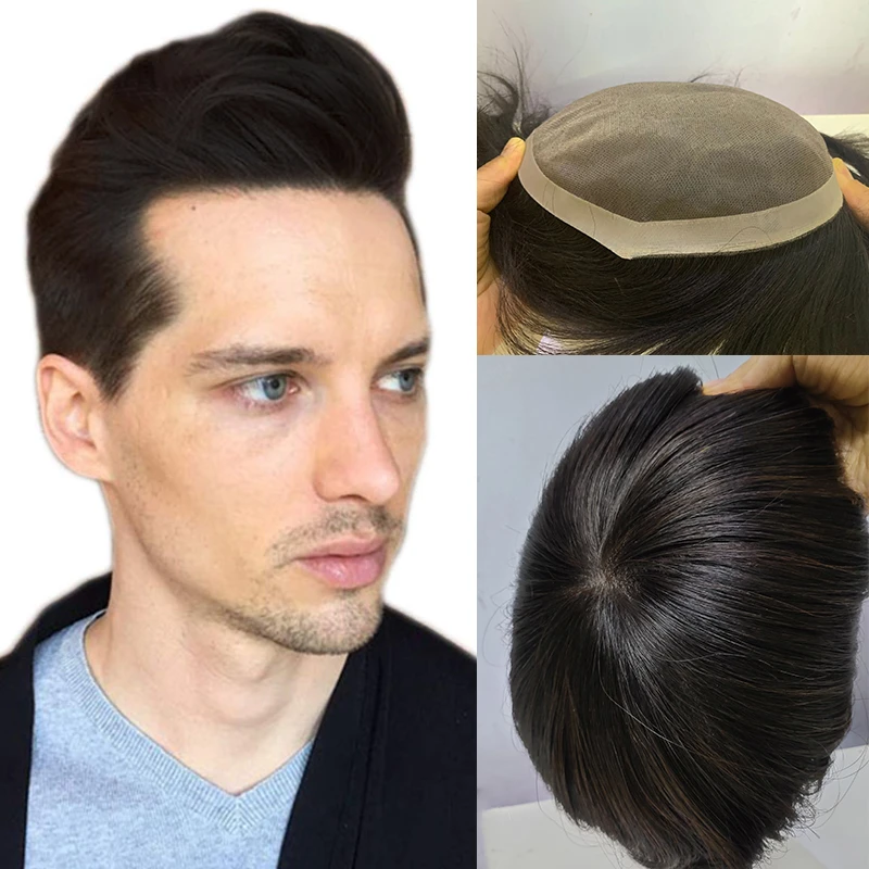 Natural Hair Replacement System Male Wig Toupee Men Natural Hair Wig Men's Wig Durable Capillary Prosthesis