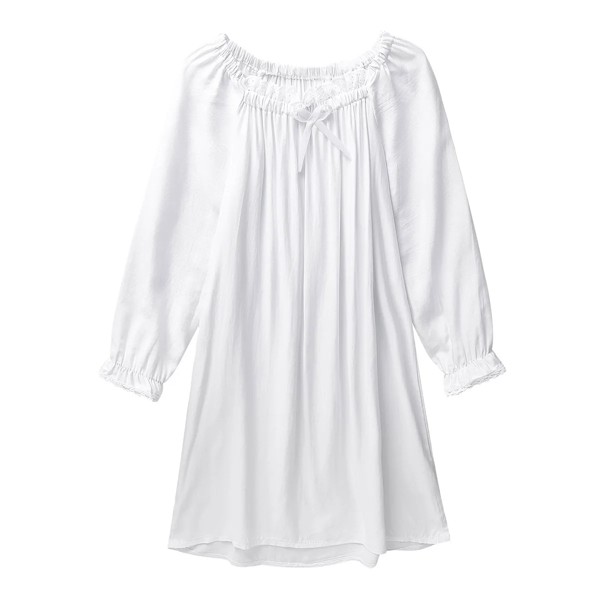 Белая детская винтажная мягкая хлопковая ночная рубашка с длинным рукавом для