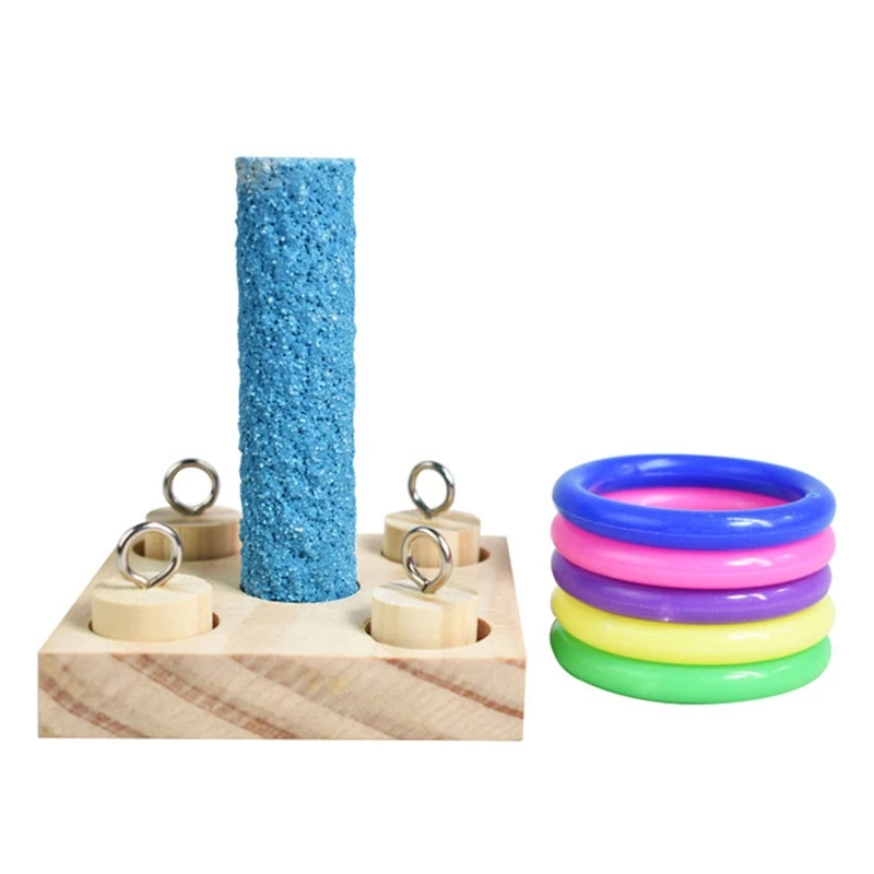 

Birds Parrot Wooden Platform Plastic Rings Intelligence Training Chew Puzzle Toy