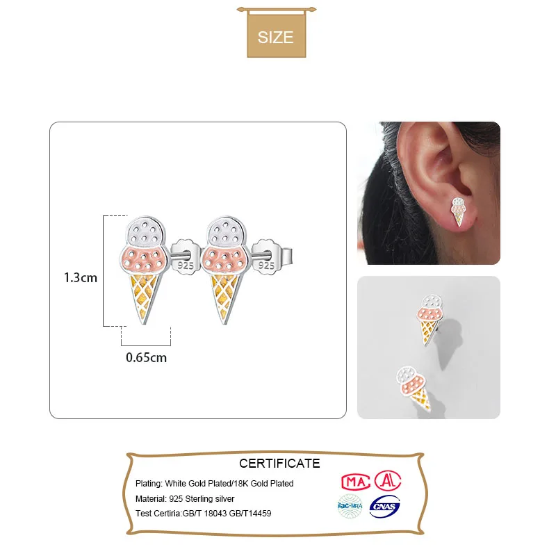 Женские серьги-пусеты в виде мороженого Trusta из 100% стерлингового серебра 925 пробы