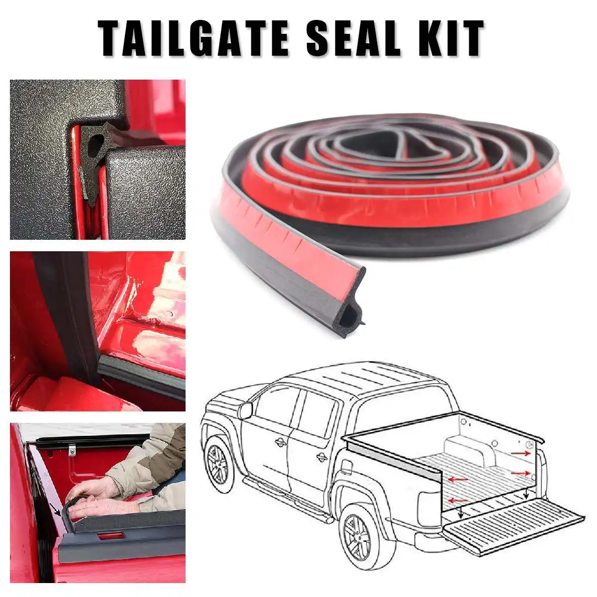 Car Seal 3/5M Adhesive Universal Weather Stripping Pickup Truck Bed Rubber Tailgate Kit Cover Sound Insulation | Автомобили и