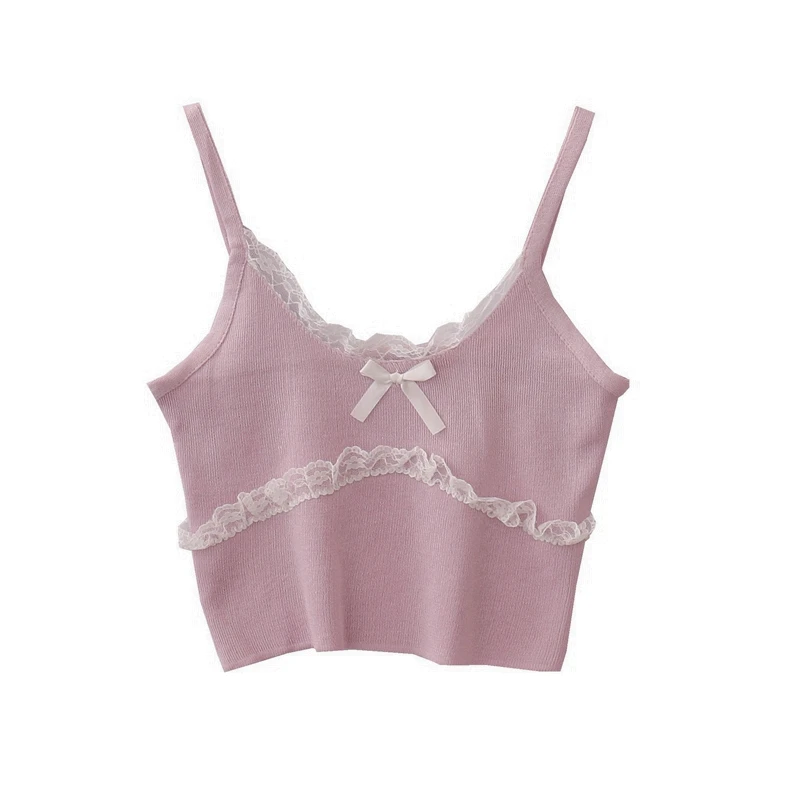 

Vintage V Neck Women Tube Crop Top White Lace Knitted Corset Tops Female Summer 2021 Cute Tanks Camis Girls Pink Black Clothes