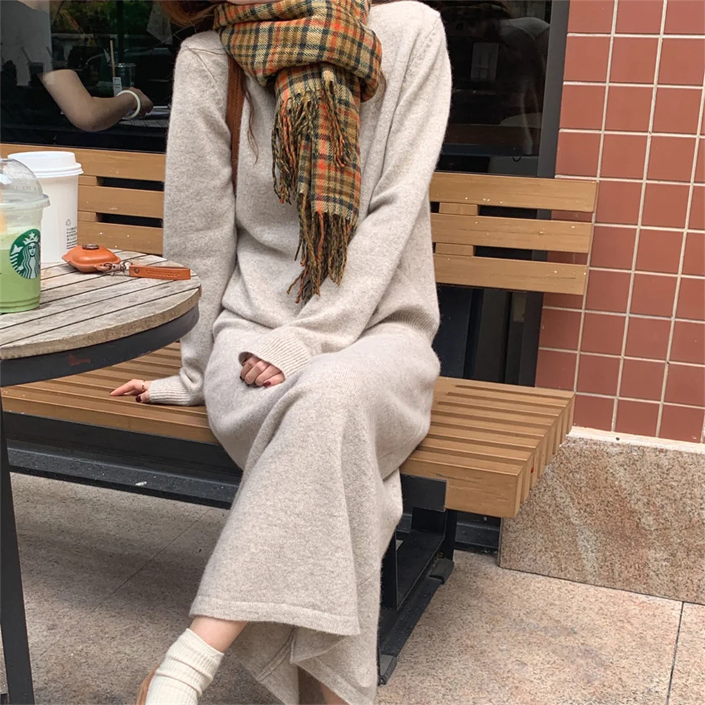 

Лидер продаж, удобная трикотажная женская одежда 민민민из двух предметов, прямая юбка с высокой талией, осенний пуловер, свободные свитера с ...