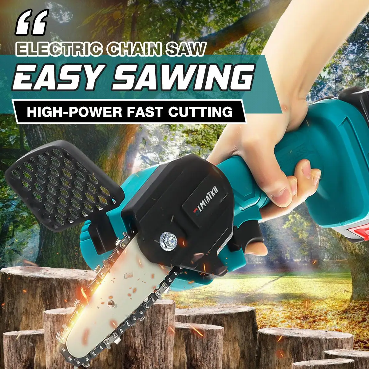 

2400W 4 Inch Electric Chain Saw With Battery Woodworking Pruning One-handed Garden Tool Rechargeable Trimming Saw EU Plug