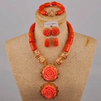 orange nigerian wedding coral beads necklace jewelry set african coral bridal set