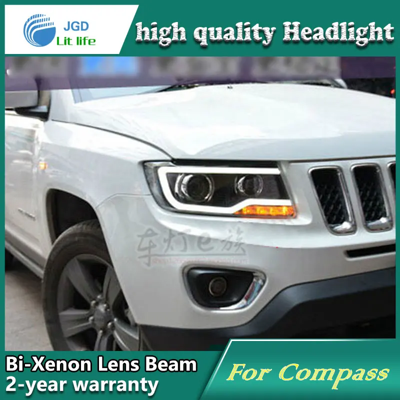Head Lamp case for Jeep Compass Headlights 2012-2015 LED Headlight DRL Lens Double Beam Bi-Xenon HID Accessories | Автомобили и