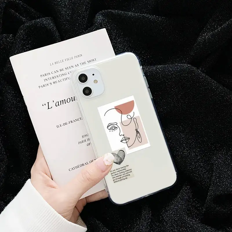 

Artistic Face Letter creativity Phone Case Transparent for iPhone 6 7 8 11 12 s mini pro X XS XR MAX Plus cover funda shell