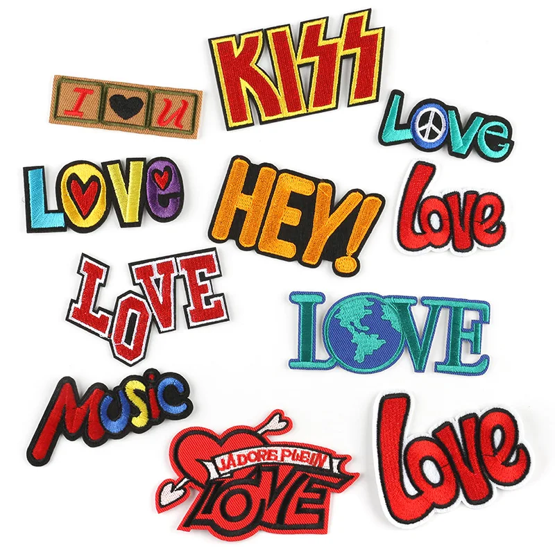 

English alphabet LOVE Series For Clothes DIY Iron on Embroidered Patches For Hat Jeans Sticker Sew-on Patch Applique Badge