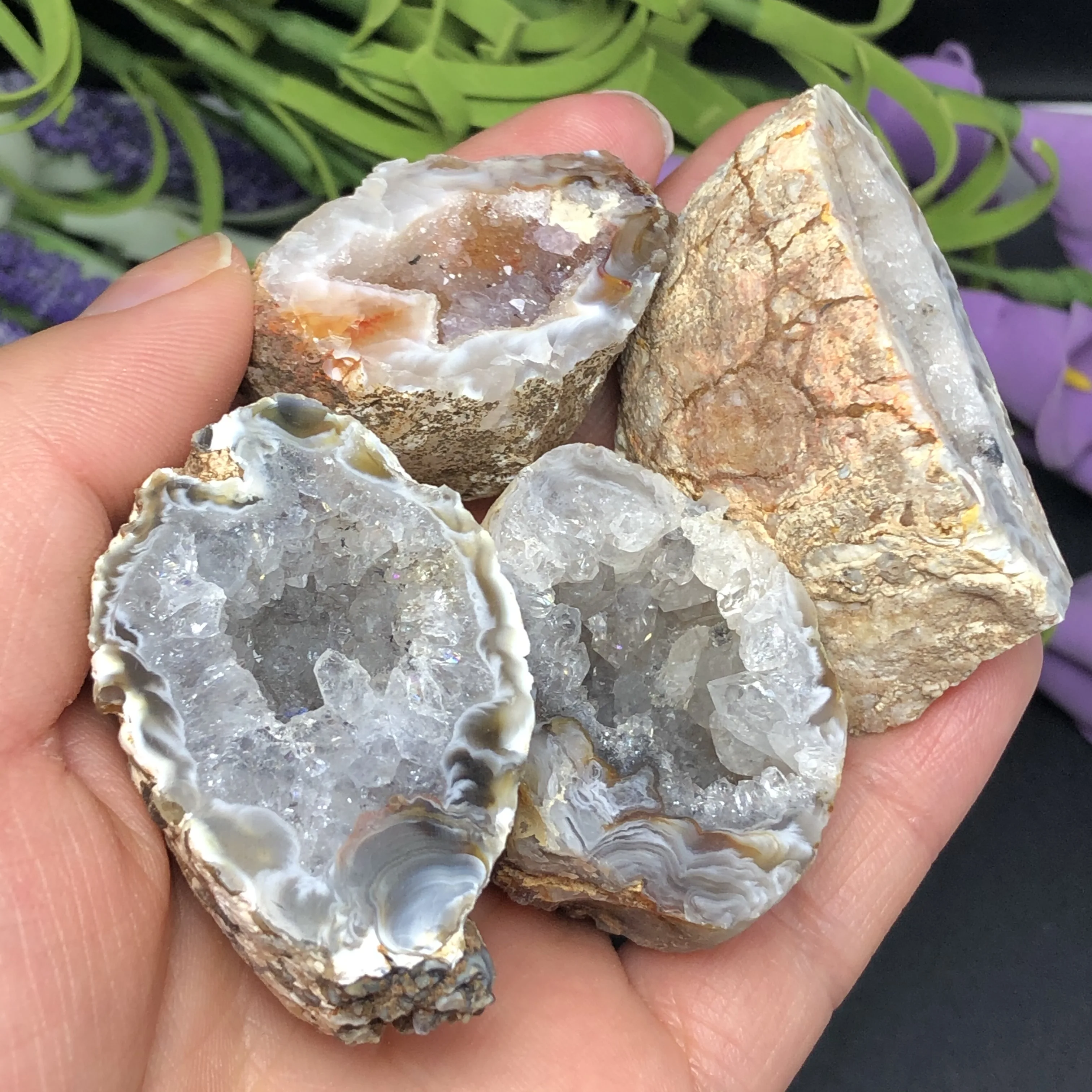 

Natural Agate Geode Crystal Hole Mineral Specimen Contains Clean Crystal Clusters Beautiful Stones and Crystals Agate Slice