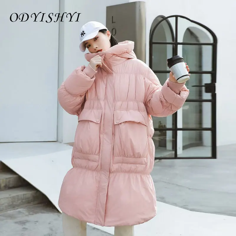 

2021 New Fashion Korean Puffer Jacket Women Snow Coats Winter Long Overcoat Female Parka Hooded 90% Duck Down Coat Zipper QQ55