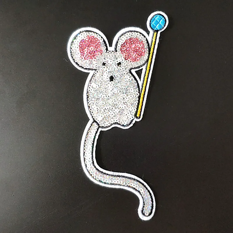 

17CM Mouse Patch Diy Clothes Stickers Silver Sequins Large Biker Badge Iron On Patches For Clothing Strange Things Christmas