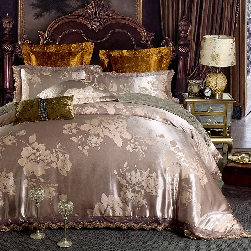 

New Jacquard Bedding Set Lace Side Duvet Cover European Style Bed Set High Quality Bedclothes 100% Cotton Bed Linen King Bed Set