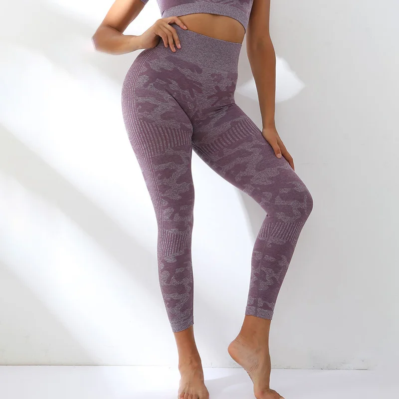 

NORMOV Women Leggings Seamless High Waist Camouflage Print Leggin Fitness Push Up Striped Patchwork Leggings Female