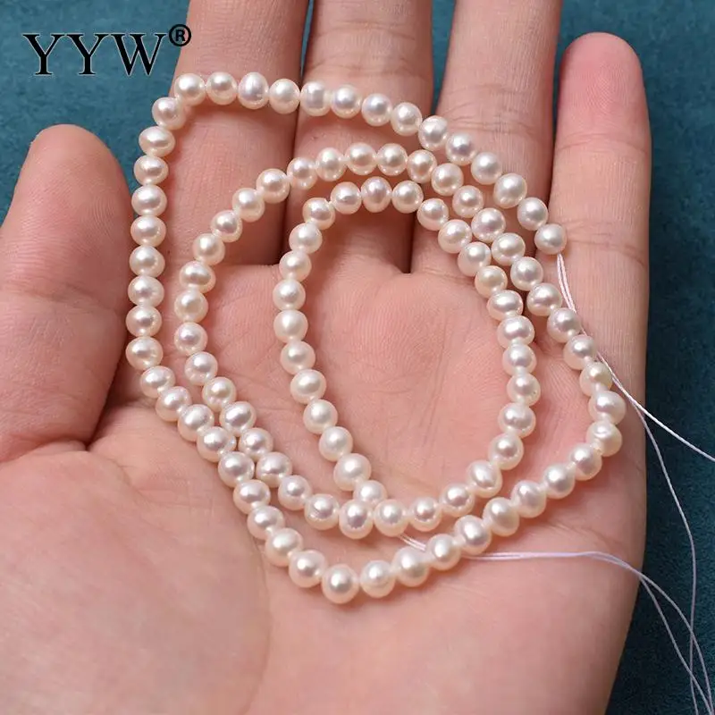 Cultured Round Freshwater Pearl Beads Natural Fashion Jewelry Diy White 4-5mm 15.35-15.75 Inch Strand For Making | Украшения и