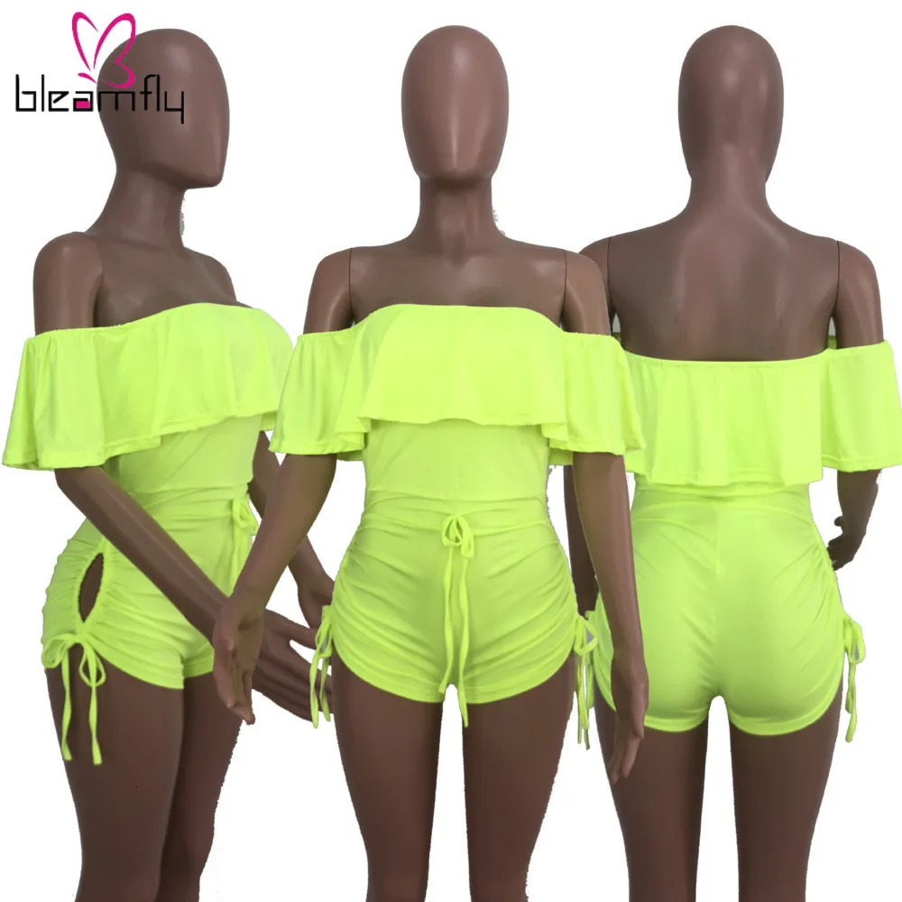 Сексуальный летний женский комбинезон с принтом в стиле бохо оборками вырезом