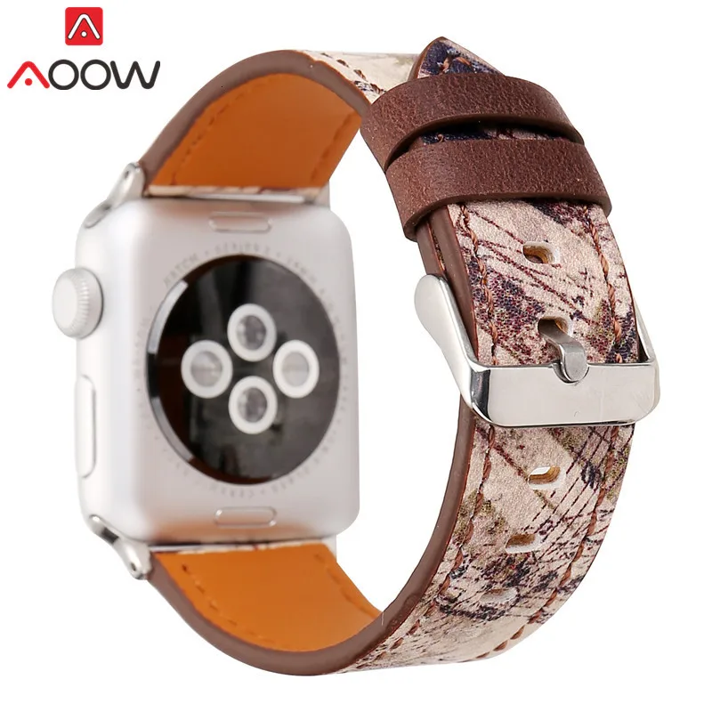 Винтажный кожаный ремешок для часов Apple Watch 38 мм 42 мм красный цветочный принт для женщин и мужчин сменный мужской т-браслет ремешок для iwatch 1 2 3