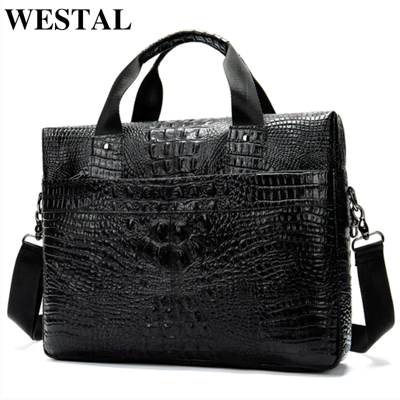 

WESTAL Messenger Bag Men Shoulder Bag Genuine Leather Casual Male briefcases laptop Male bussiness Alligator bags for Men 5555