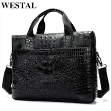 WESTAL Messenger Bag Men Shoulder Bag Genuine Leather Casual Male briefcases laptop Male bussiness Alligator bags for Men 5555