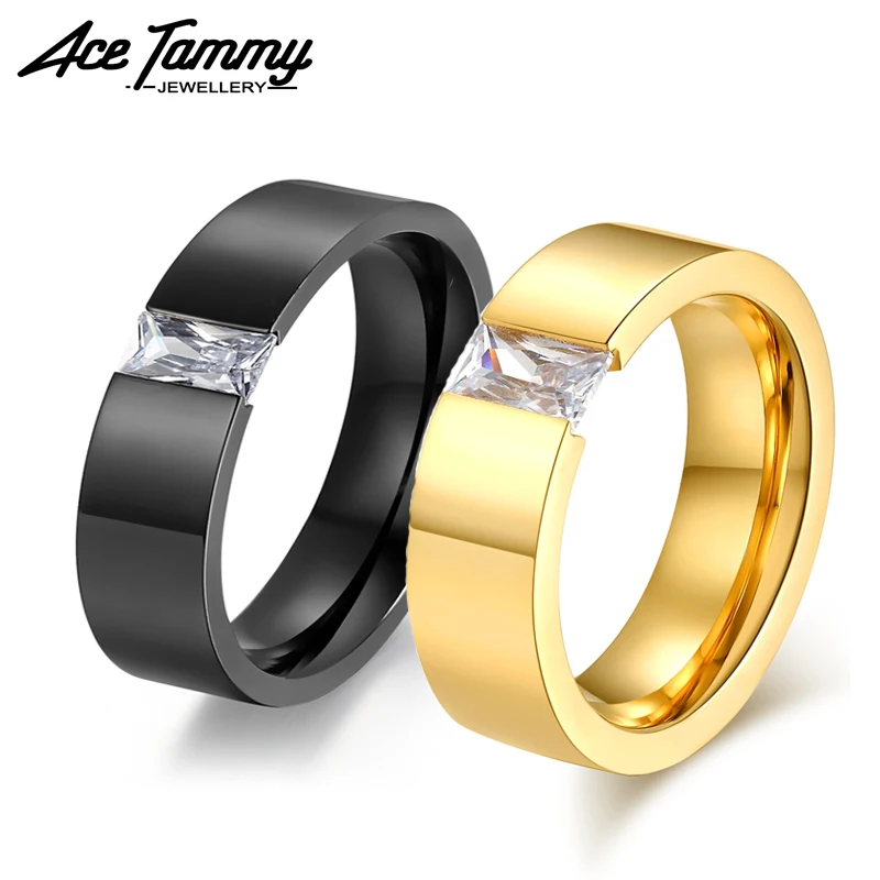 6 мм квадратные обручальные кольца из нержавеющей стали с кубическим цирконием