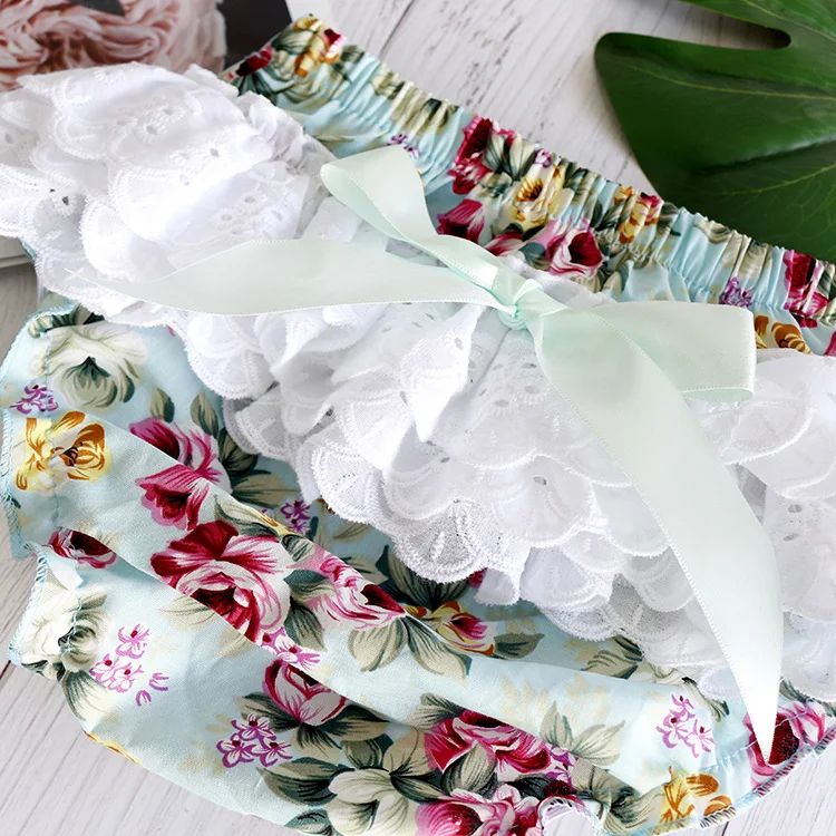 Оптовая продажа шорты для маленьких девочек из 100% хлопка с синей розой кружевные