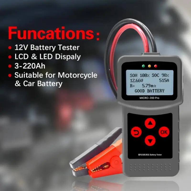 

Тестер для автомобильного аккумулятора Micro 200Pro, инструмент для быстрой зарядки и диагностики аккумуляторов, 12 В, 40-2000CCA