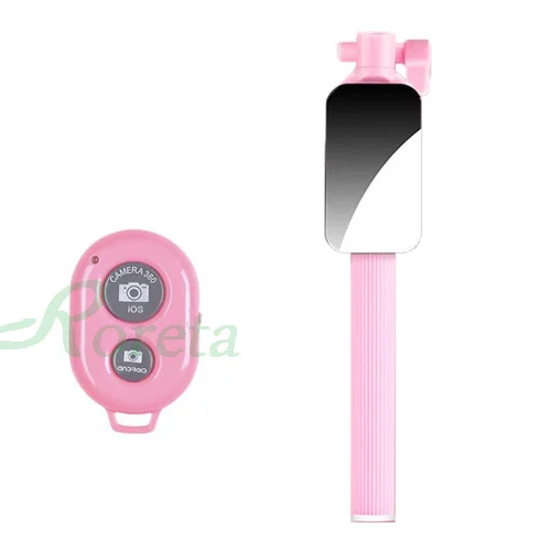 pink Roreta 3 в 1 беспроводной Bluetooth селфи палка с зеркалом складной мини штатив расширяемый монопод с Bluetooth пультом дистанционного управления - Цвет: pink