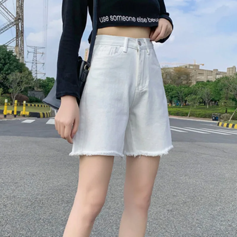 

High Waist Slim Denim Shorts Plus Size Woman New Fashion Tassel Tight Five-point Denim Shorts Washed Sexy Female summer