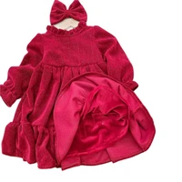 2021 girls plus velvet thick solid color bow dress female baby princess dress for 1 7 years