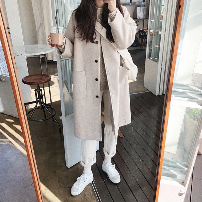 

Loose College Style Black Woollen Coat Medium Long Small Tweed Coat For Women Autumn And Winter 2021 New Korean